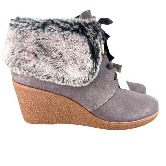Cole Haan Wedge Bootie Women’s 8.5 Coralie Gray Waterproof Faux Fur Grand OS NEW - Picture 3 of 11